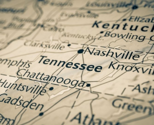 Tennessee on the map of USA_shutterstock_2422696619 800x533