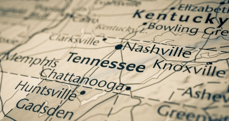 Tennessee on the map of USA_shutterstock_2422696619 800x533