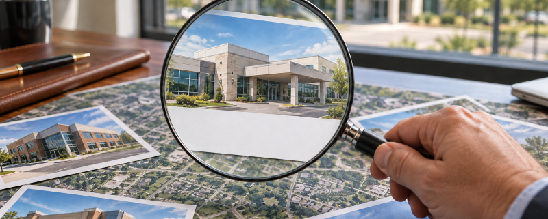 Magnifying glass over medical property cards_image created by ChatGPT 800x533